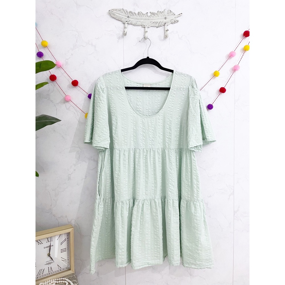 A New Day LARGE Mint Green Tiered Textured Short Sleeve Dress